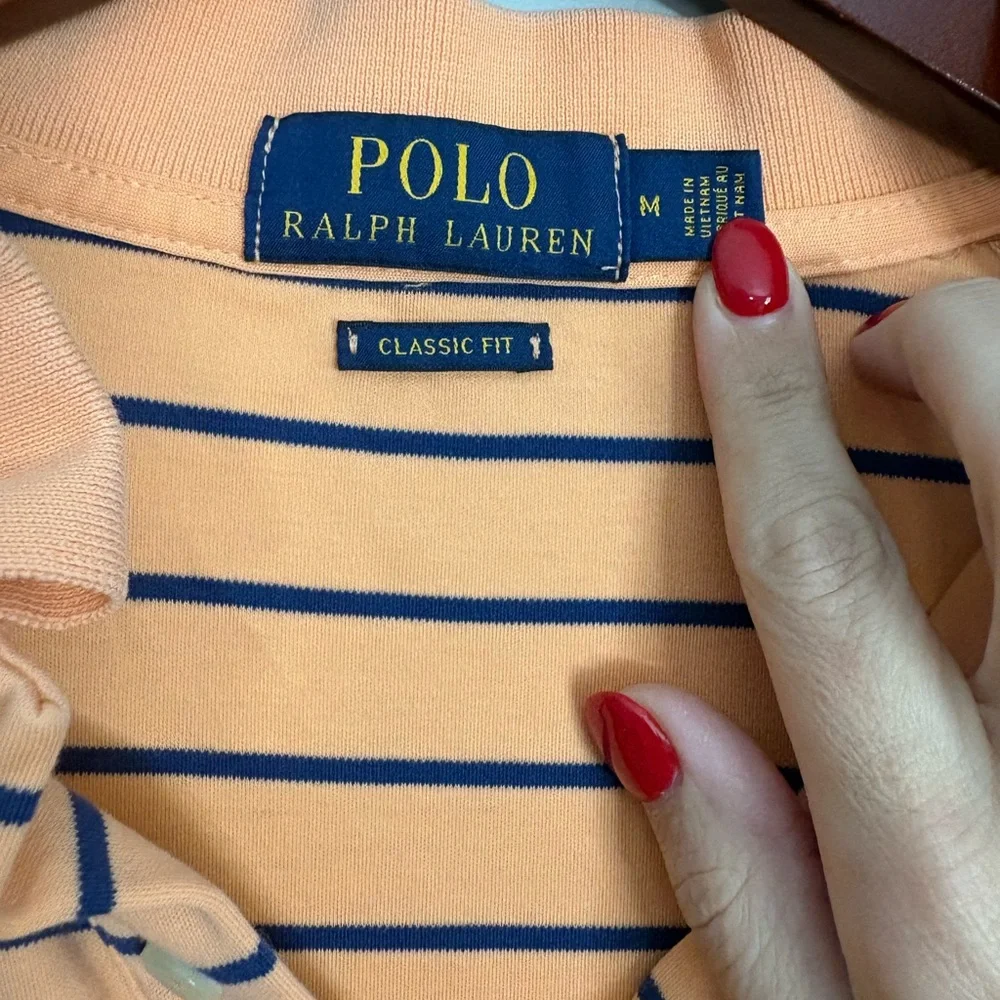 Polo Ralph Lauren Men’s Classic Fit Polo Medium Peach Navy Stripe Pony